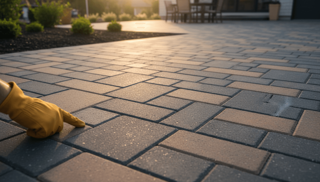Professional interlock installation showing clean pavers and proper base preparation